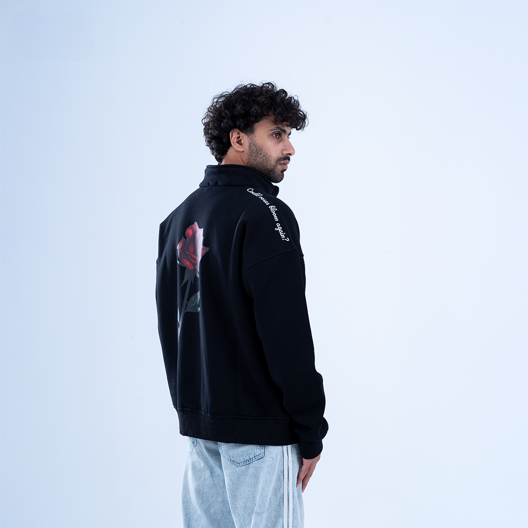 Black Bloom & Blossom Half Neck Sweatshirt