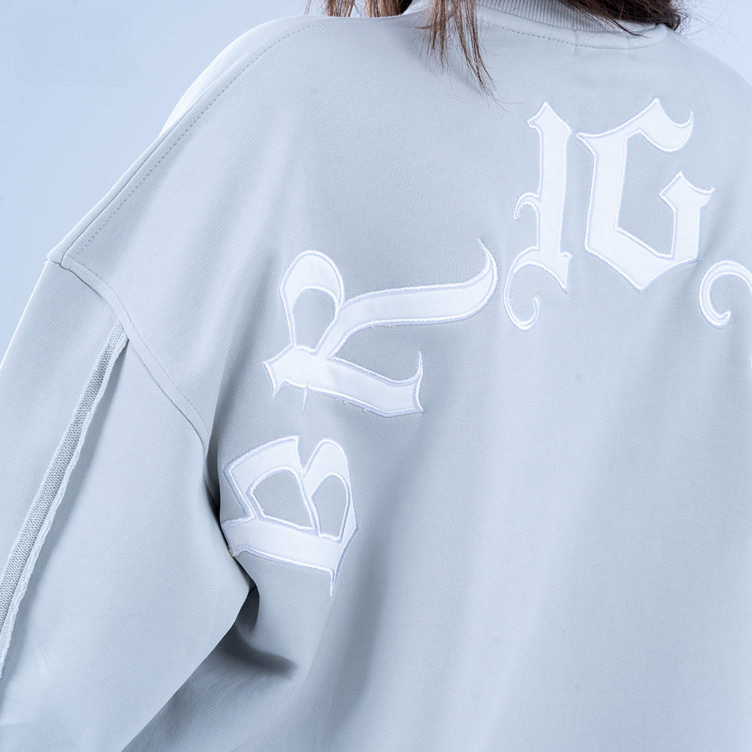 Gray "Bright" Embroidered Layered Sweatshirt