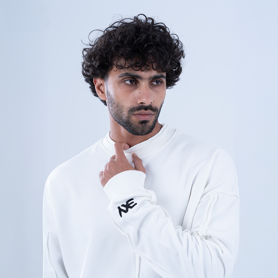 White "Bright" Embroidered Layered Sweatshirt
