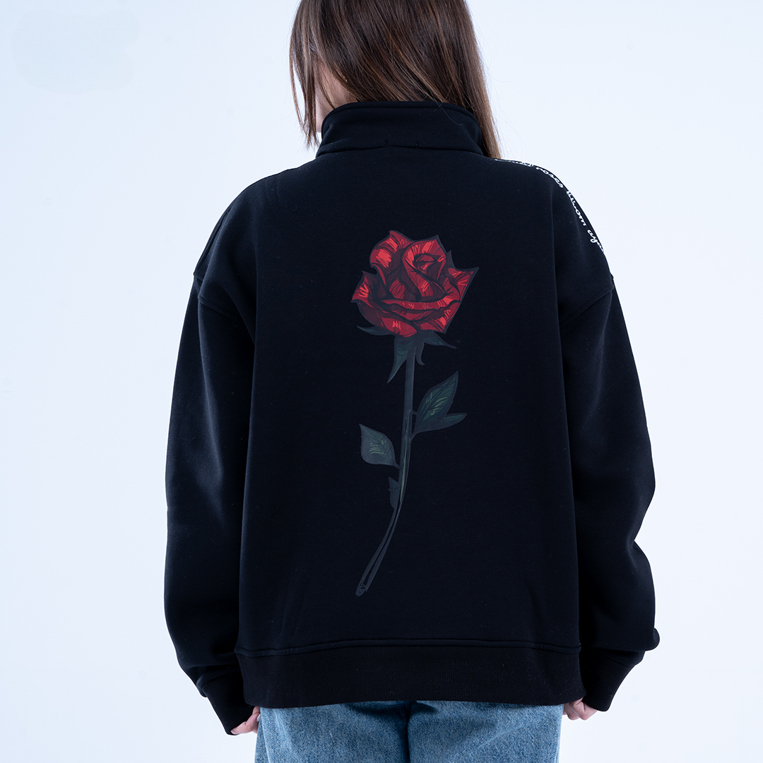 Black Bloom & Blossom Half Neck Sweatshirt