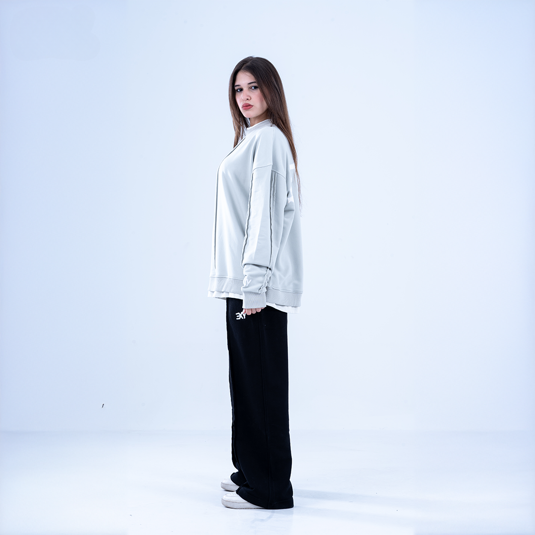 Gray "Bright" Embroidered Layered Sweatshirt