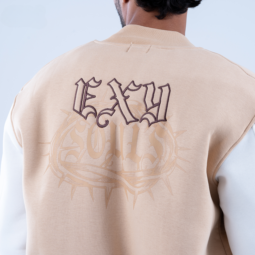 Beige Soul & Stitch Varsity Jacket