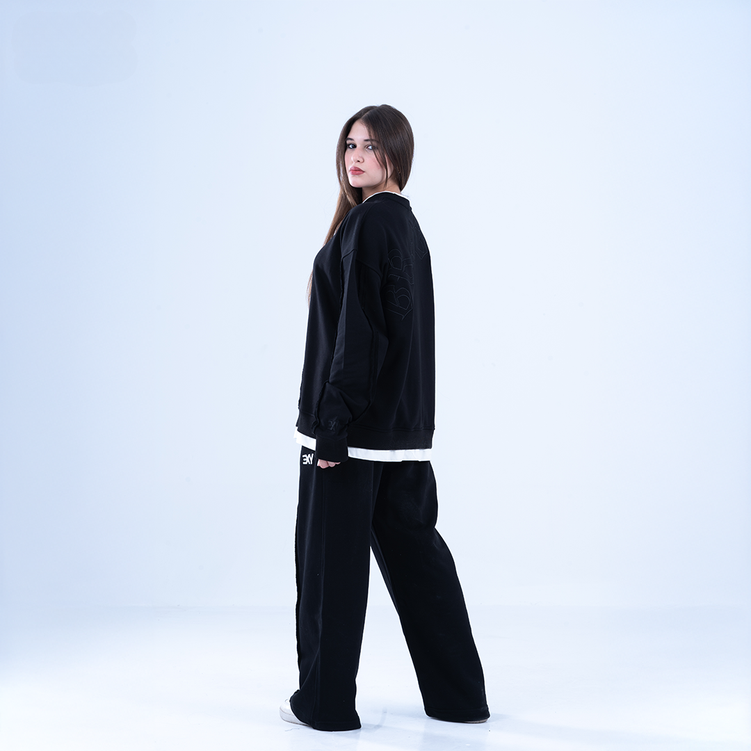 Black "Bright" Embroidered Layered Sweatshirt