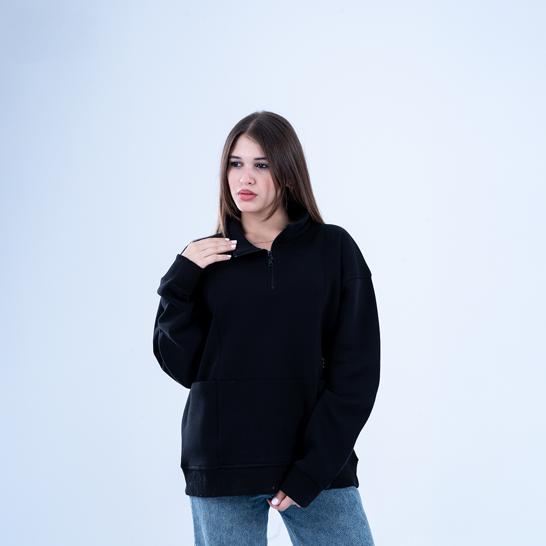 Black Bloom & Blossom Half Neck Sweatshirt