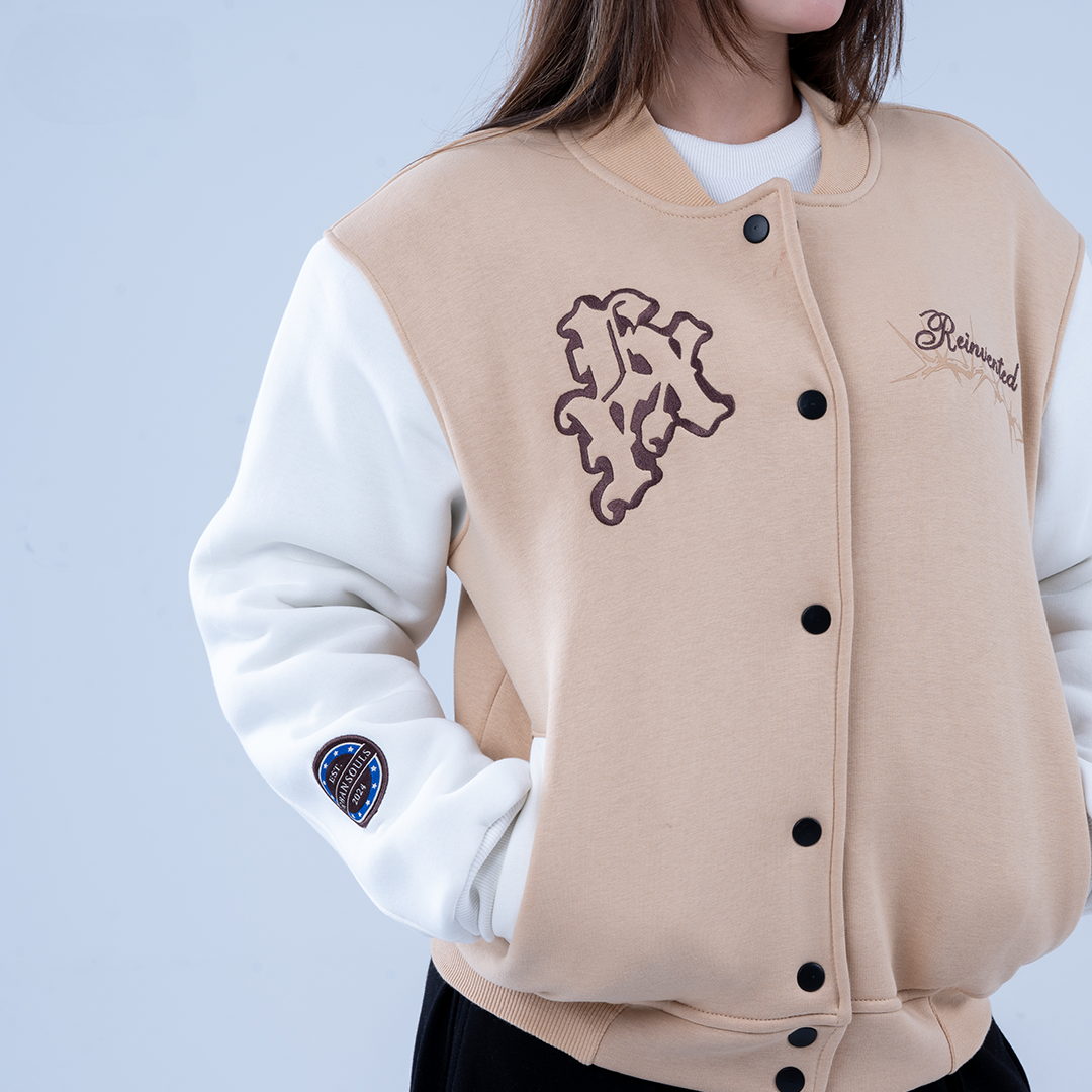Beige Soul & Stitch Varsity Jacket