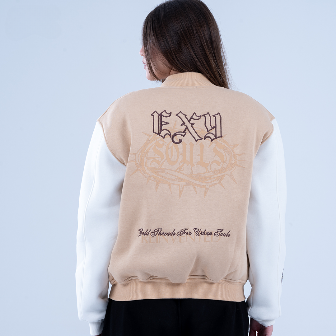 Beige Soul & Stitch Varsity Jacket
