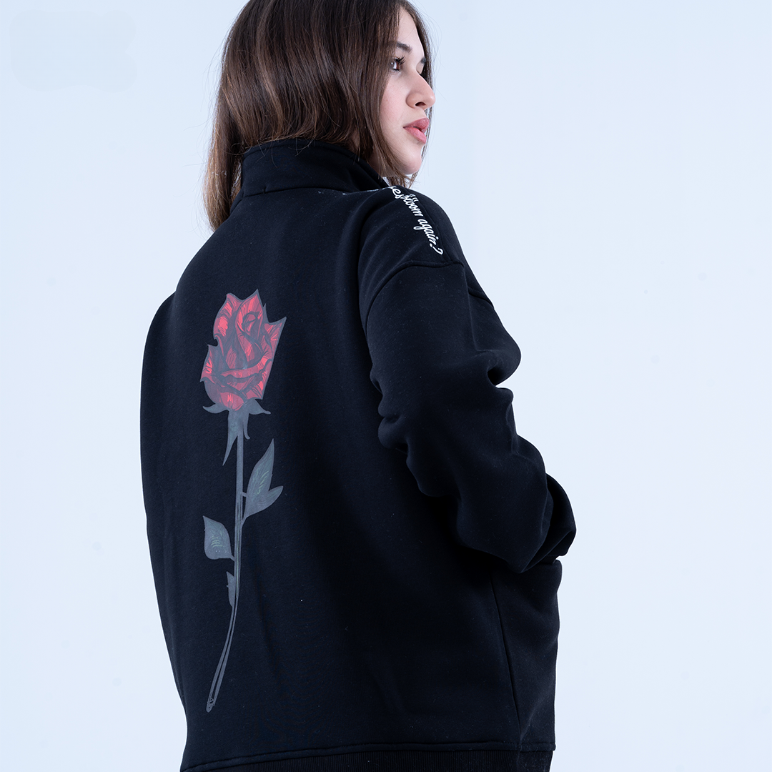 Black Bloom & Blossom Half Neck Sweatshirt