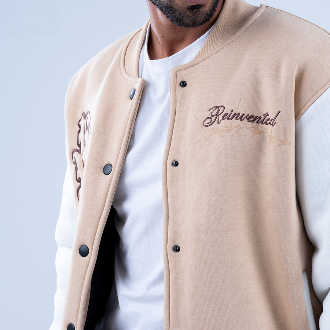Beige Soul & Stitch Varsity Jacket