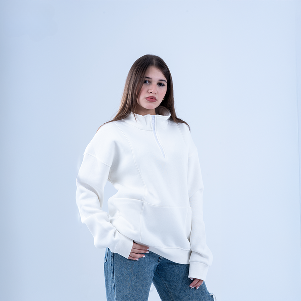 White Bloom & Blossom Half Neck Sweatshirt