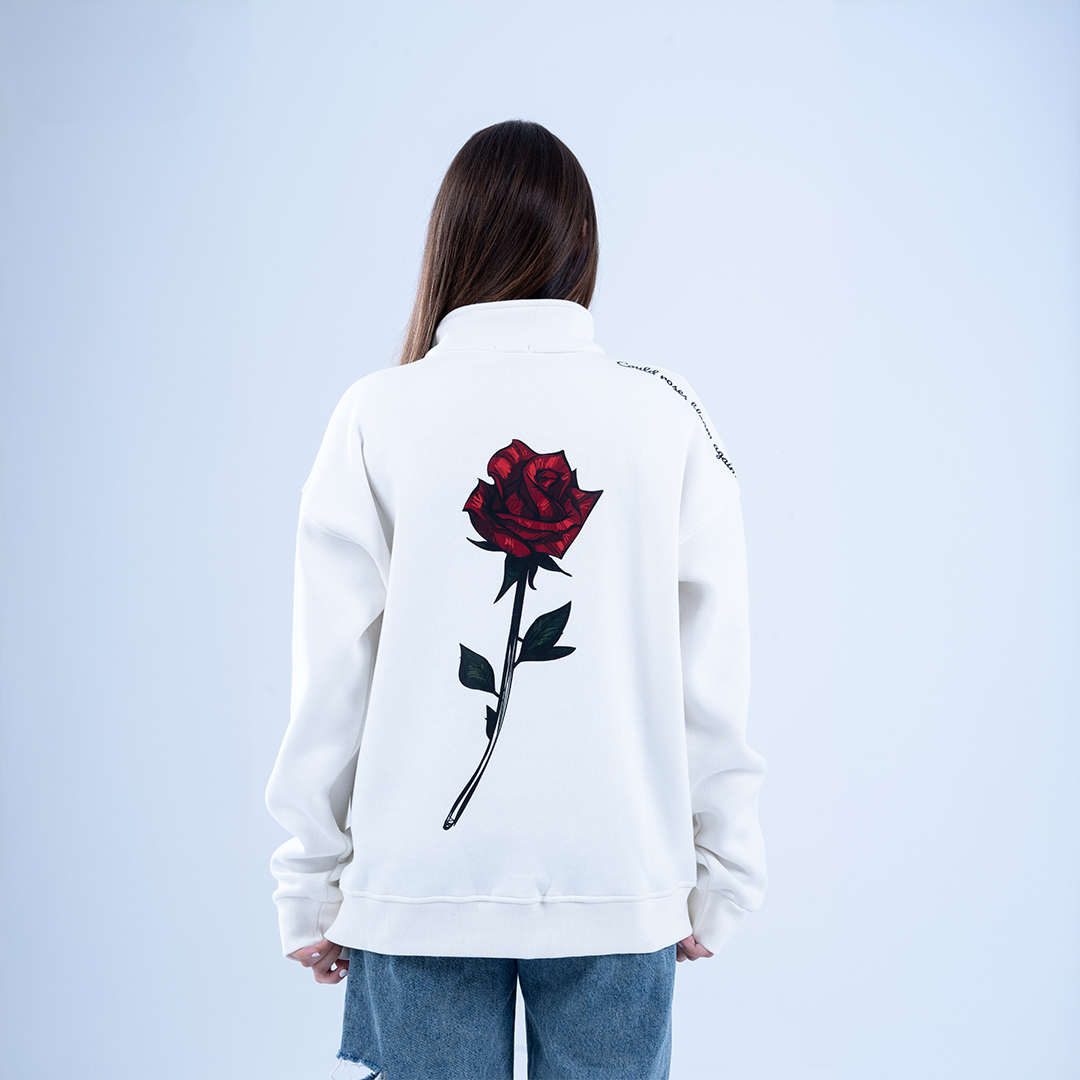White Bloom & Blossom Half Neck Sweatshirt