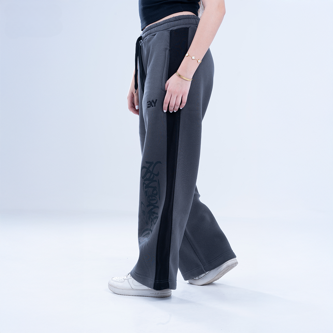 Dark Gray Graffiti Wide Leg Sweatpants