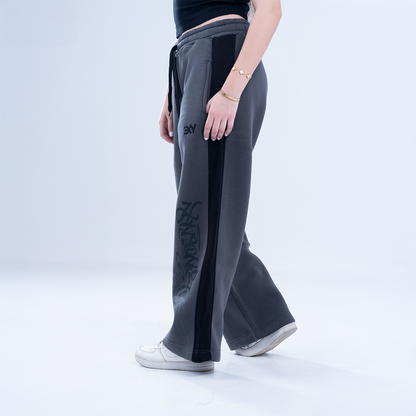 Dark Gray Graffiti Wide Leg Sweatpants
