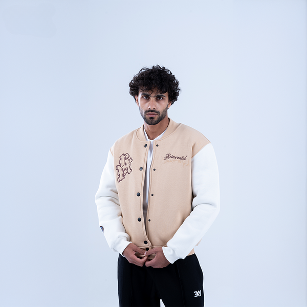 Beige Soul & Stitch Varsity Jacket