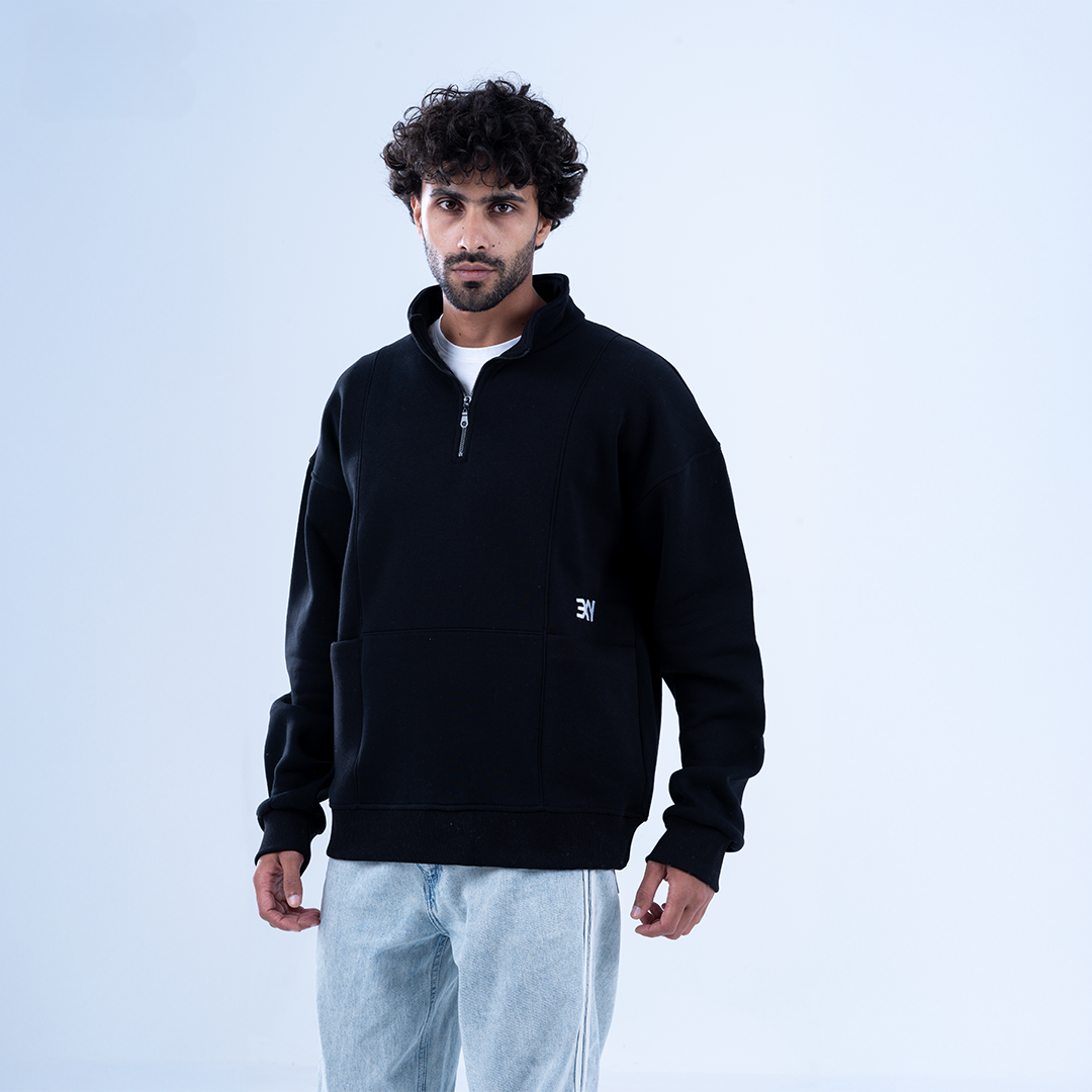 Black Bloom & Blossom Half Neck Sweatshirt