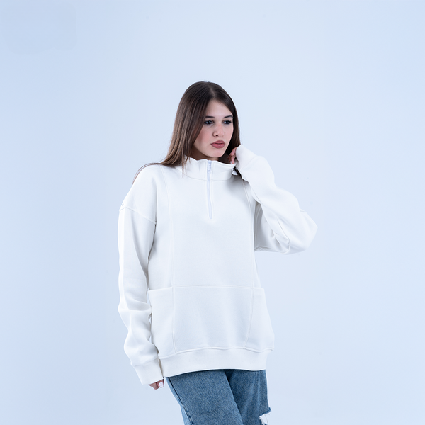 White Bloom & Blossom Half Neck Sweatshirt