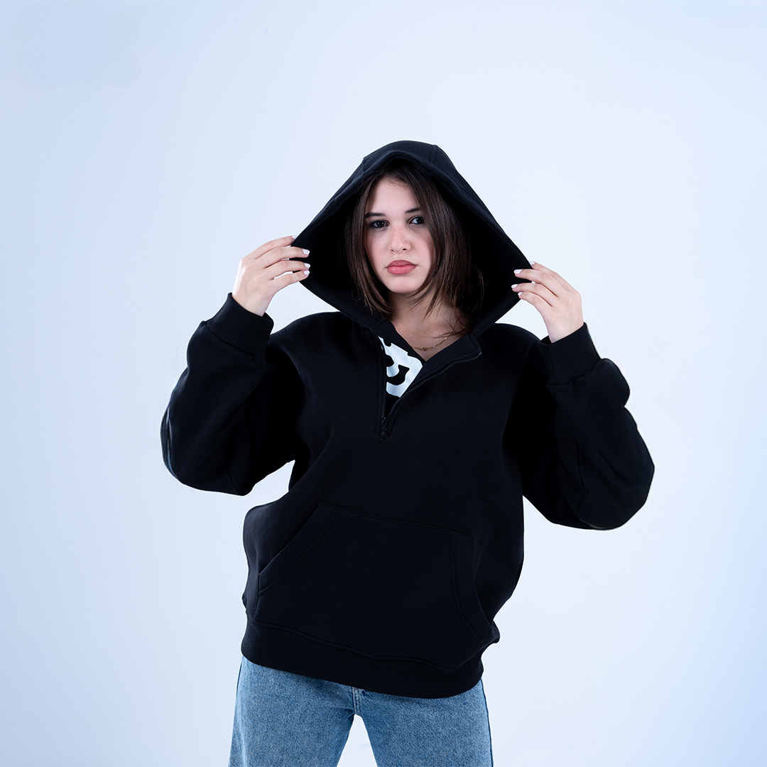 Black Puff and Purpose Oversized Hoodie