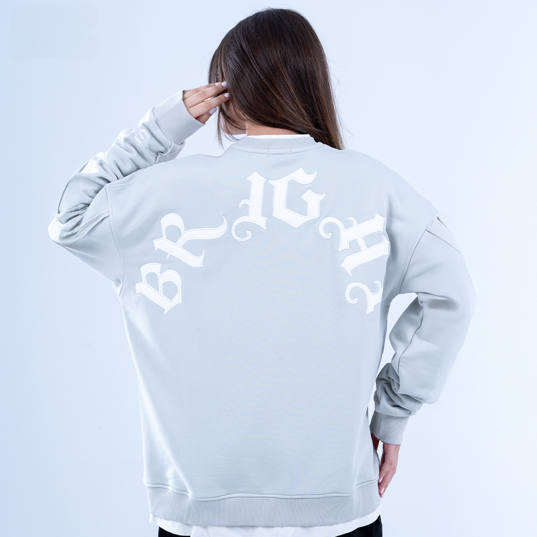 Gray "Bright" Embroidered Layered Sweatshirt