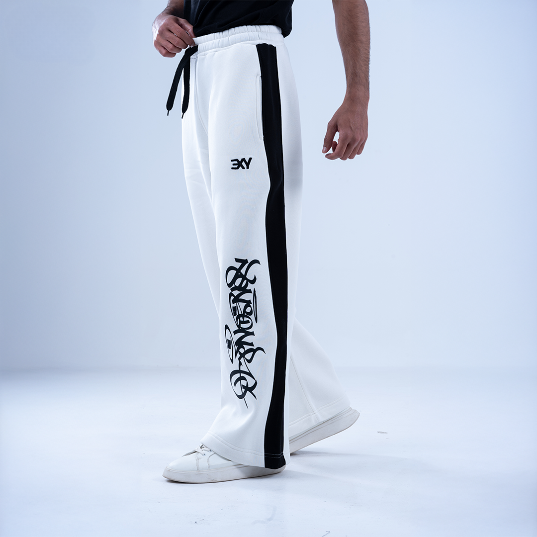White Graffiti Wide Leg Sweatpants