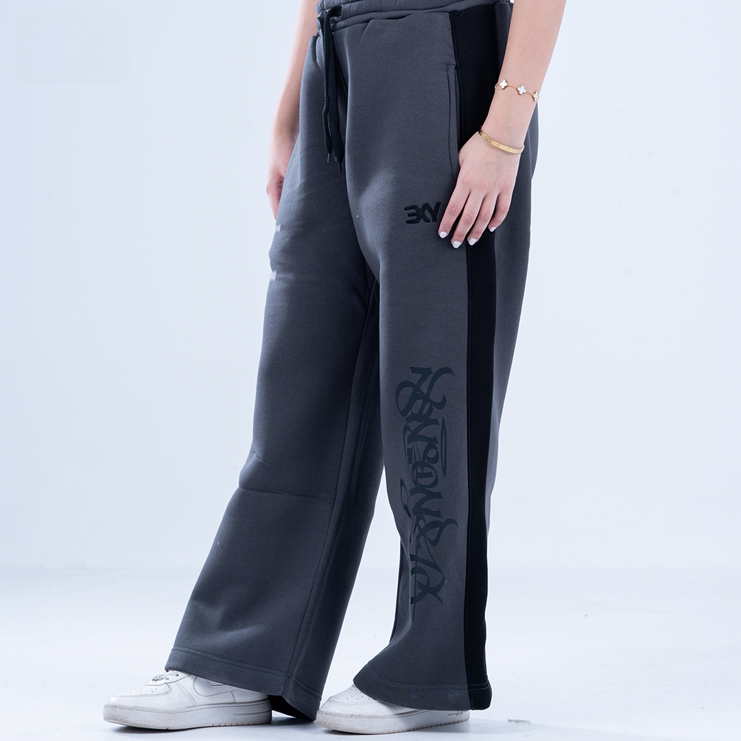 Dark Gray Graffiti Wide Leg Sweatpants