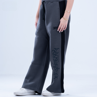 Dark Gray Graffiti Wide Leg Sweatpants