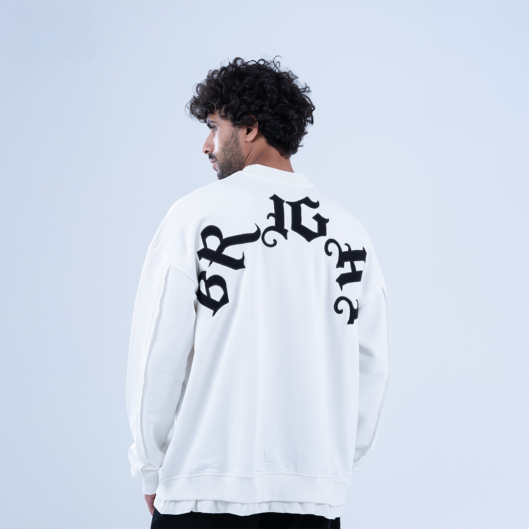 White "Bright" Embroidered Layered Sweatshirt