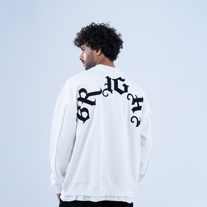 White "Bright" Embroidered Layered Sweatshirt