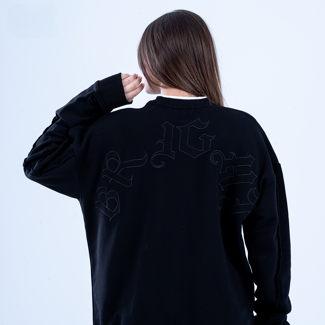 Black "Bright" Embroidered Layered Sweatshirt