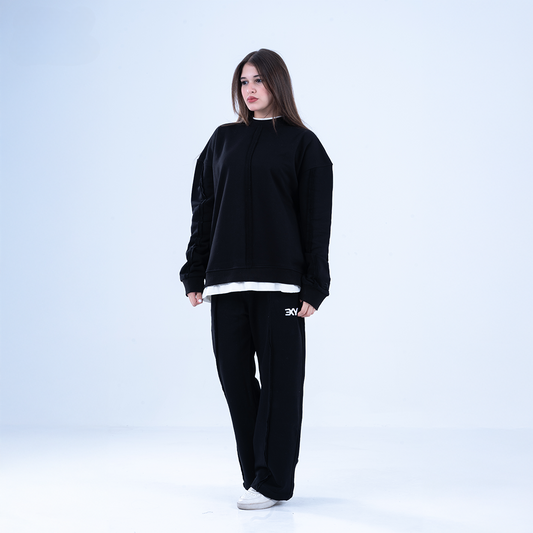 Black "Bright" Embroidered Layered Sweatshirt