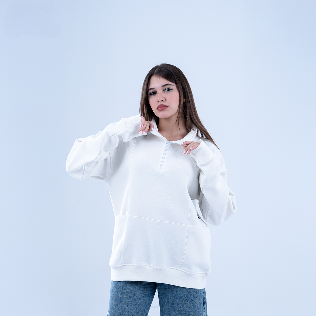 White Bloom & Blossom Half Neck Sweatshirt