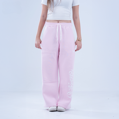 Women Pink Graffiti Wide Leg Sweatpants