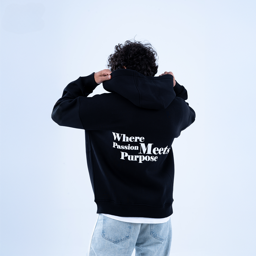 Black Puff and Purpose Oversized Hoodie