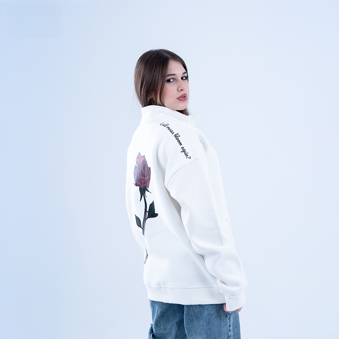 White Bloom & Blossom Half Neck Sweatshirt