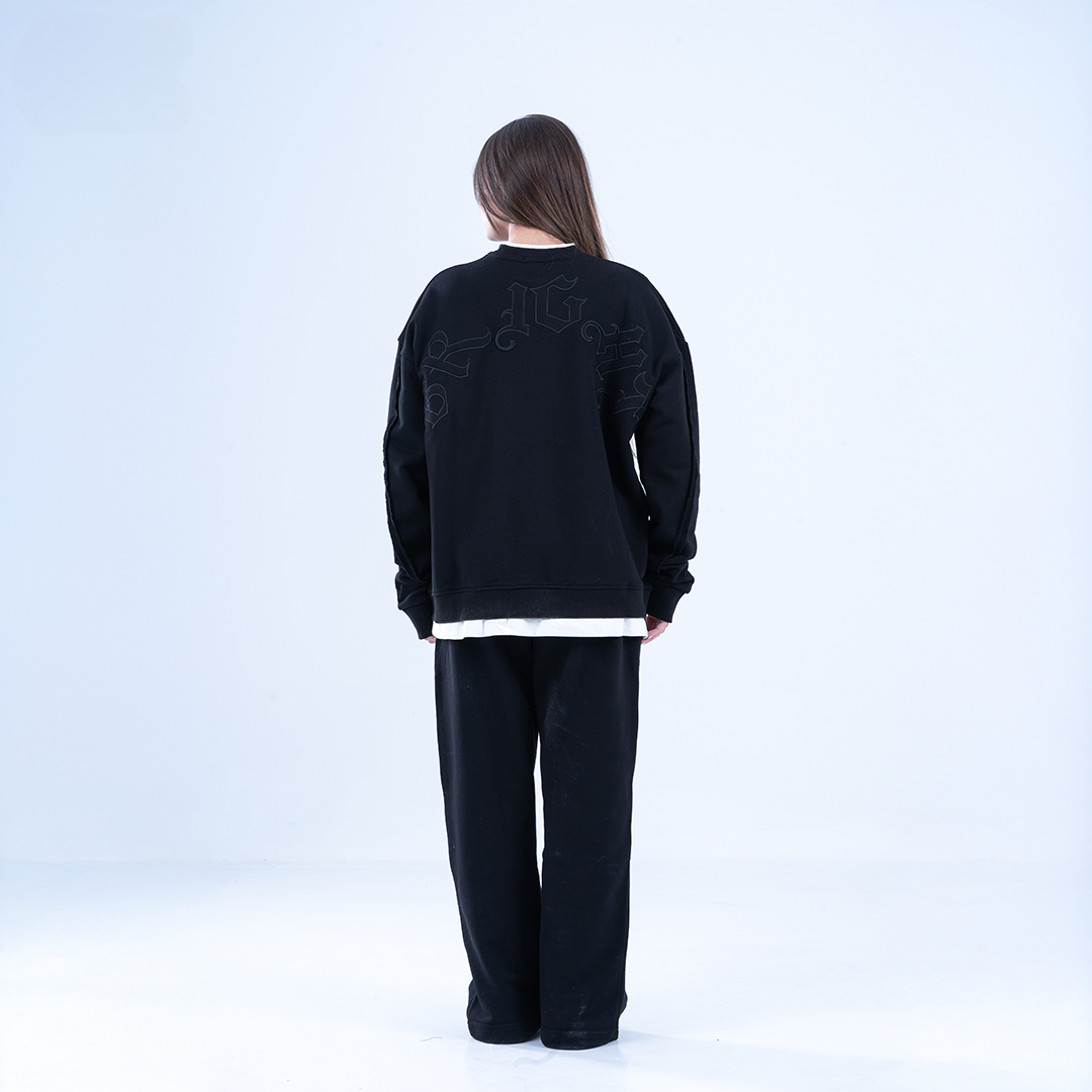 Black "Bright" Embroidered Layered Sweatshirt