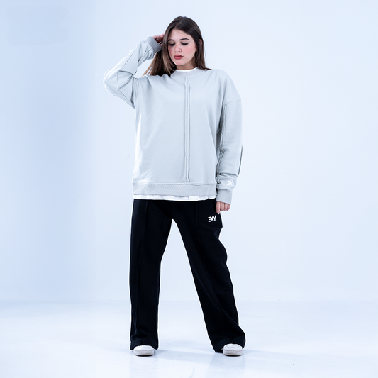 Gray "Bright" Embroidered Layered Sweatshirt
