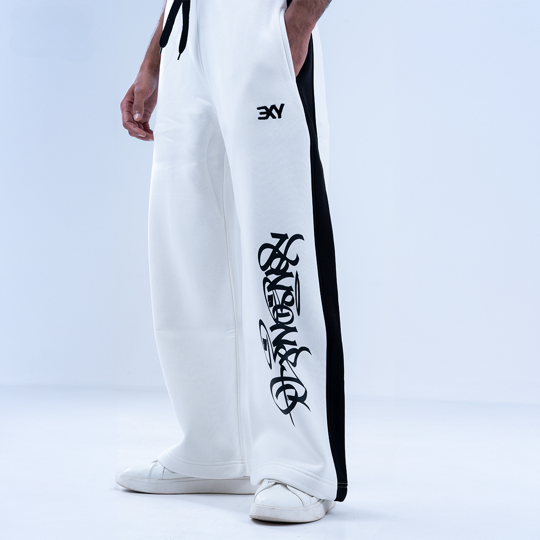 White Graffiti Wide Leg Sweatpants