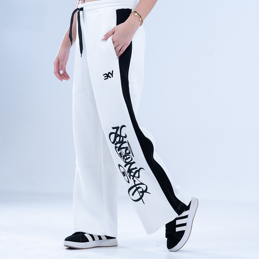 White Graffiti Wide Leg Sweatpants